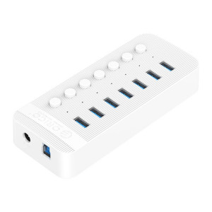 Orico CT2U3-7AB-WH 7 en 1 Hub USB à rayures en plastique avec interrupteurs individuels, fiche UE (Blanc) SO701B544-20