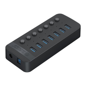 Orico CT2U3-7AB-BK 7 en 1 Hub USB à rayures en plastique avec interrupteurs individuels, Plug UK (Noir) SO702A1583-20