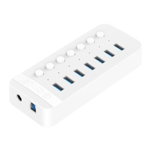 Orico CT2U3-7AB-WH 7 en 1 Hub USB à rayures en plastique avec interrupteurs individuels, Plug UK (Blanc) SO702B856-20