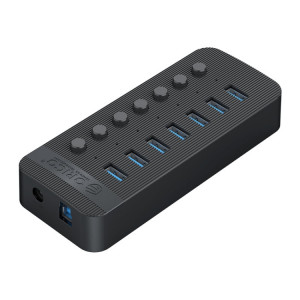 Orico CT2U3-7AB-BK 7 en 1 Hub USB à rayures en plastique avec interrupteurs individuels, Plug AU (Noir) SO703A652-20