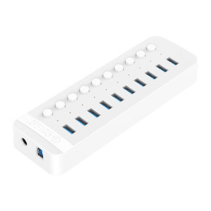 Orico CT2U3-10AB-WH 10 bandes en plastique Hub USB à rayures en plastique avec interrupteurs individuels, plug UA (blanc) SO903B1733-20
