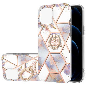 Épissage de galvanoplastie Modèle de fleur de marbre TPU Case antichoc avec support d'anneau de strass pour iPhone 13 Pro (Couronne impériale) SH503C964-20