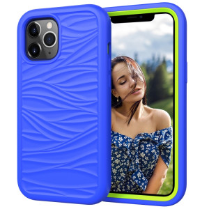 Motif de vague 3 en 1 cas de protection antichoc de silicone + PC pour iPhone 13 Pro (bleu + olivine) SH703D1634-20