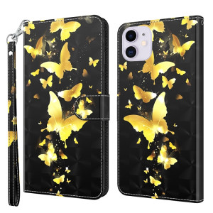 Motif de peinture 3D Horizontal Flip TPU + Coque en cuir PU avec porte-carte et portefeuille pour iPhone 13 (papillons en or) SH402A440-20