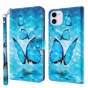 Modèle de peinture 3D Horizontal Flip TPU + PU Coque en cuir avec support & carte Slots & Portefeuille pour iPhone 13 Pro (trois papillons) SH403G1537-20