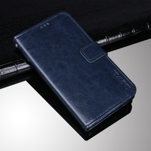 Idewei Crazy Horness Texture Horizontal Flip Cuir Case avec support & Card Slots & Portefeuille pour iPhone 13 Pro (Bleu foncé) SI803C621-20