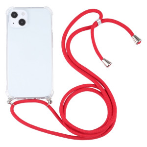 Cas de protection TPU transparent transparent à quatre angles avec lanière pour iPhone 13 (rouge) SH501A409-20