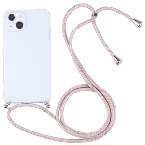 TPU TPU transparent à quatre angles avec lanière pour iPhone 13 (rose clair) SH501B1679-20