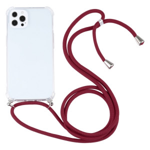 Cas de protection TPU transparent transparent à quatre angles avec lanière pour iPhone 13 Pro (Rouge de vin) SH503G53-20