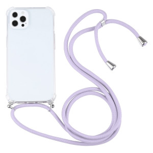 Cas de protection TPU transparent transparent à quatre angles avec lanière pour iPhone 13 Pro (Violet léger) SH503I777-20
