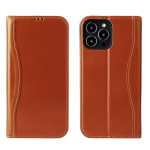 Véritable étui en cuir horizontal horizontal avec porte-carte et portefeuille pour iPhone 13 (Brown) SH602C407-20