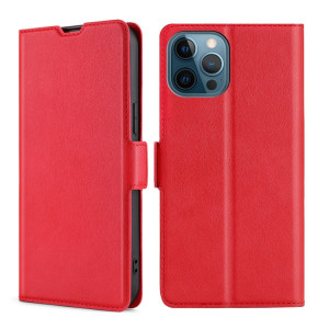 Boucle latérale ultra-mince Boucle latérale PU + TPU Horizontal Horizontal Cuir Coating avec support et fente pour carte pour iPhone 13 Pro (rouge) SH303B603-20