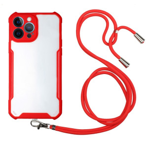 Cas d'acrylique + Couleur TPU TPU avec lanière à col pour iPhone 13 Pro Max (rouge) SH904A1303-20