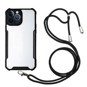 Cas d'acrylique + Couleur TPU TPU avec lanière à col pour iPhone 13 Pro Max (Noir) SH904D1132-20