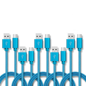 5 PCS USB à USB-C / Type-C Nylon TRESSION DE DONNÉES DE TRANSMISSION DE TRANSMISSION DE TRANSMISSION DE CABLE: 1M (bleu) SH601B699-20