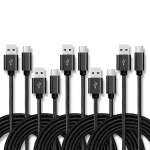 5 PCS USB TO USB-C / TYPE-C Nylon TRESSION DE TRANSMISSION DE TRANSMISSION DE TRANSMISSION DE DONNÉES, Longueur du câble: 2M (Noir) SH602A856-20