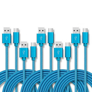 5 PCS USB à USB-C / Type-C Nylon TRESSION DE DONNÉES DE TRANSMISSION DE TRANSMISSION DE TRANSMISSION DE CABLE: 2M (bleu) SH602B853-20