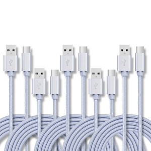 5 PCS USB à USB-C / Type-C Câble de transmission de données tresses de chargement de Nylon, Longueur du câble: 2M (argent) SH602F1668-20