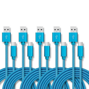 5 PCS USB à USB-C / Type-C Nylon tressé Traité Tradition Câble de transmission, Longueur du câble: 3M (bleu) SH603B822-20