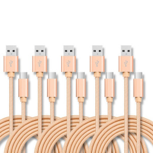 5 PCS USB à USB-C / Type-C Câble de transmission de données de chargement tressé, longueur de câble: 3M (or) SH603C955-20