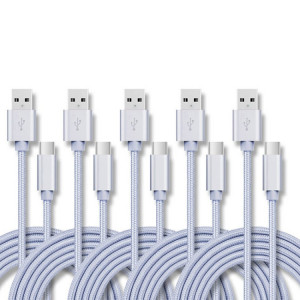 5 PCS USB sur USB-C / Type-C Câble de transmission de données tresses de chargement de la nylon, Longueur du câble: 3M (argent) SH603F60-20