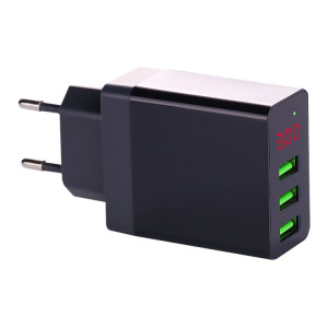 3 ports USB LED Présentation numérique Chargeur de voyage, Plug UE (Noir) SH701A421-20