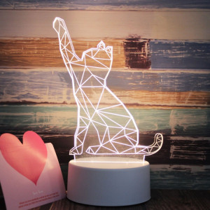 Veilleuse décorative LED tricolore 3D à base blanche, bouton Version USB, forme: chat (blanc-chaud-blanc chaud) SH601A1898-20