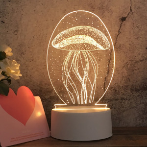 Veilleuse décorative LED tricolore 3D créative à base blanche, bouton Version USB, forme: méduse (blanc-chaud-blanc chaud) SH605A766-20