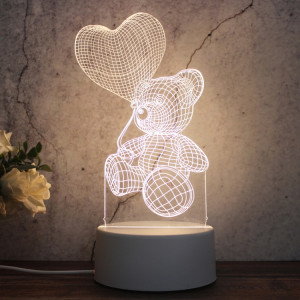 Veilleuse décorative LED tricolore 3D créative à base blanche, version bouton USB, forme: ours ballon d'amour (blanc-chaud-blanc chaud) SH606A1636-20