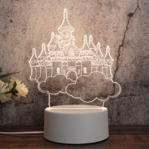 Veilleuse décorative LED tricolore 3D créative à base blanche, bouton Version USB, forme: château dans le ciel (blanc-chaud-blanc chaud) SH607A1695-20