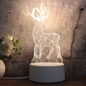 Veilleuse décorative LED tricolore 3D à base blanche, bouton Version USB, forme: cerf (blanc-chaud-blanc chaud) SH610A1308-20