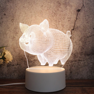 Veilleuse décorative LED tricolore 3D créative à base blanche, bouton Version USB, forme: cochon (blanc-chaud-blanc chaud) SH613A124-20