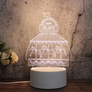 Veilleuse décorative LED tricolore 3D créative à base blanche, bouton Version USB, forme: carrousel (blanc-chaud-blanc chaud) SH617A999-20