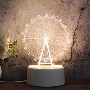 Veilleuse décorative LED tricolore 3D créative à base blanche, version bouton USB, forme: grande roue diamant SH623A58-20