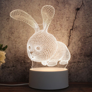 Veilleuse décorative LED tricolore 3D à base blanche, bouton Version USB, forme: lapin (blanc-chaud-blanc chaud) SH626A114-20