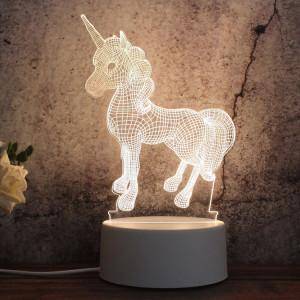 Veilleuse décorative LED tricolore 3D à base blanche, bouton Version USB, forme: licorne (blanc-chaud-blanc chaud) SH627A1222-20