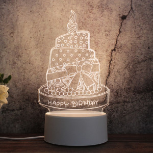 Veilleuse décorative LED tricolore 3D à base blanche, bouton Version USB, forme: gâteau d'anniversaire (blanc-chaud-blanc chaud) SH628A269-20
