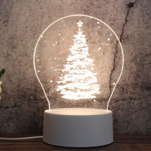 Veilleuse décorative LED tricolore 3D à base blanche, bouton Version USB, forme: arbre de Noël 01 (blanc-chaud-blanc chaud) SH630A496-20