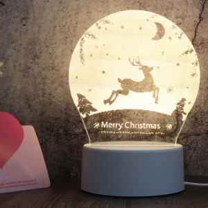 Veilleuse décorative LED tricolore 3D créative à base blanche, version bouton USB, forme: cerf de Noël 01 (blanc-chaud-blanc chaud) SH631A1343-20