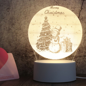 Veilleuse décorative LED tricolore 3D créative à base blanche, version bouton USB, forme: bonhomme de neige de Noël 01 (blanc-chaud-blanc chaud) SH632A754-20