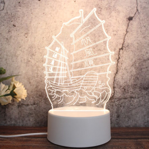 Veilleuse décorative LED tricolore 3D créative à base blanche, version bouton USB, forme: voile simple (blanc-chaud-blanc chaud) SH634A548-20