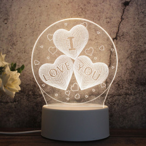 Veilleuse décorative LED tricolore 3D créative à base blanche, version à prise bouton, forme: je t'aime (blanc-chaud-blanc chaud) SH803A1456-20