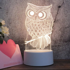 Veilleuse décorative LED tricolore 3D créative à base blanche, version à prise bouton, forme: hibou (blanc-chaud-blanc chaud) SH805A133-20