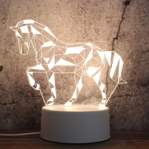 Veilleuse décorative LED tricolore 3D à base blanche, version à prise bouton, forme: cheval géométrique (blanc-chaud-blanc chaud) SH812A1969-20