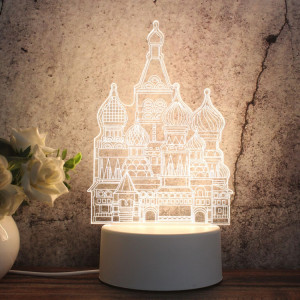 Veilleuse décorative LED tricolore 3D à base blanche, version à prise bouton, forme: château (blanc-chaud-blanc chaud) SH813A1444-20