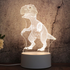 Veilleuse décorative LED tricolore 3D créative à base blanche, version à prise bouton, forme: dinosaure (blanc-chaud-blanc chaud) SH817A1423-20