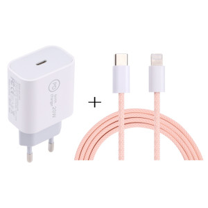 Chargeur de voyage USB-C / Type-C SDC-20W PD + 1M 20W USB-C / Type-C à 8 broches Set de câble de données, (rose) SH601A1537-20