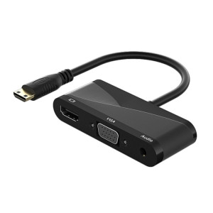 H114 3 en 1 mini HDMI To HDMI + VGA + 3.5 Câble de convertisseur audio (noir) SH201A206-20