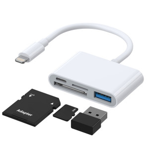 Joyroom S-H142 4 en 1 8 broches à la carte SD / TF + 8 broches de broche + Interface USB Adaptateur de lecteur de caméra OTG, compatible avec iOS 13 (blanc) SJ501A1092-20