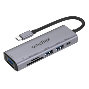 AMALINK 95120D Type-C / USB-C à SD / TF + 3 ports USB + PD 3.0 HUB multifonctions (gris) SA801A847-20